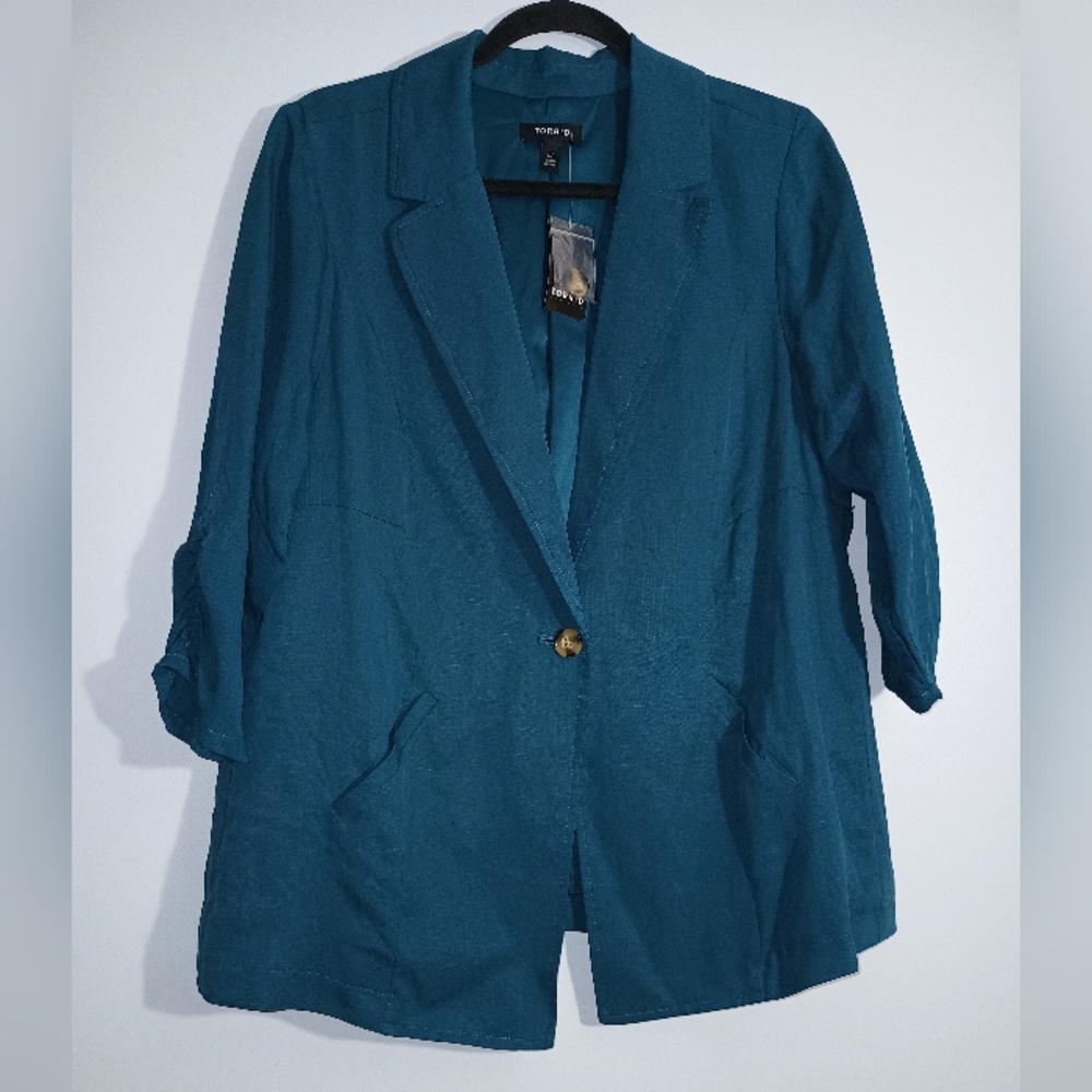 Torrid Studio Linen‎ Legion Blue Blazer 00 M/L 10 - Picture 11 of 13
